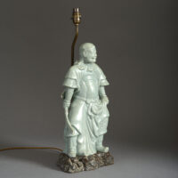 Chinese Celadon Warrior Figure as a Lamp