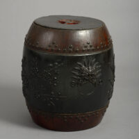 Chinese Carved Elm Rice Barrel Low Table