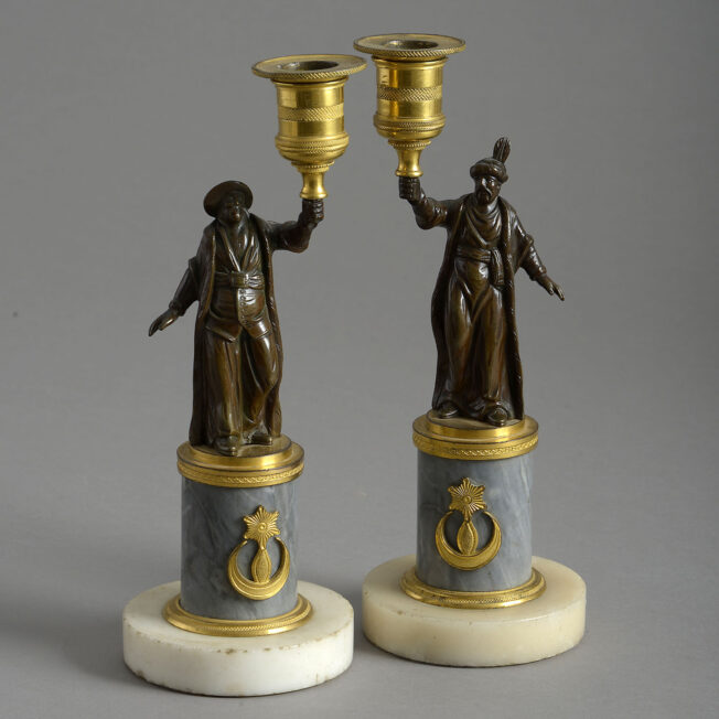 Pair of Bronze Turkish Figure Candlesticks