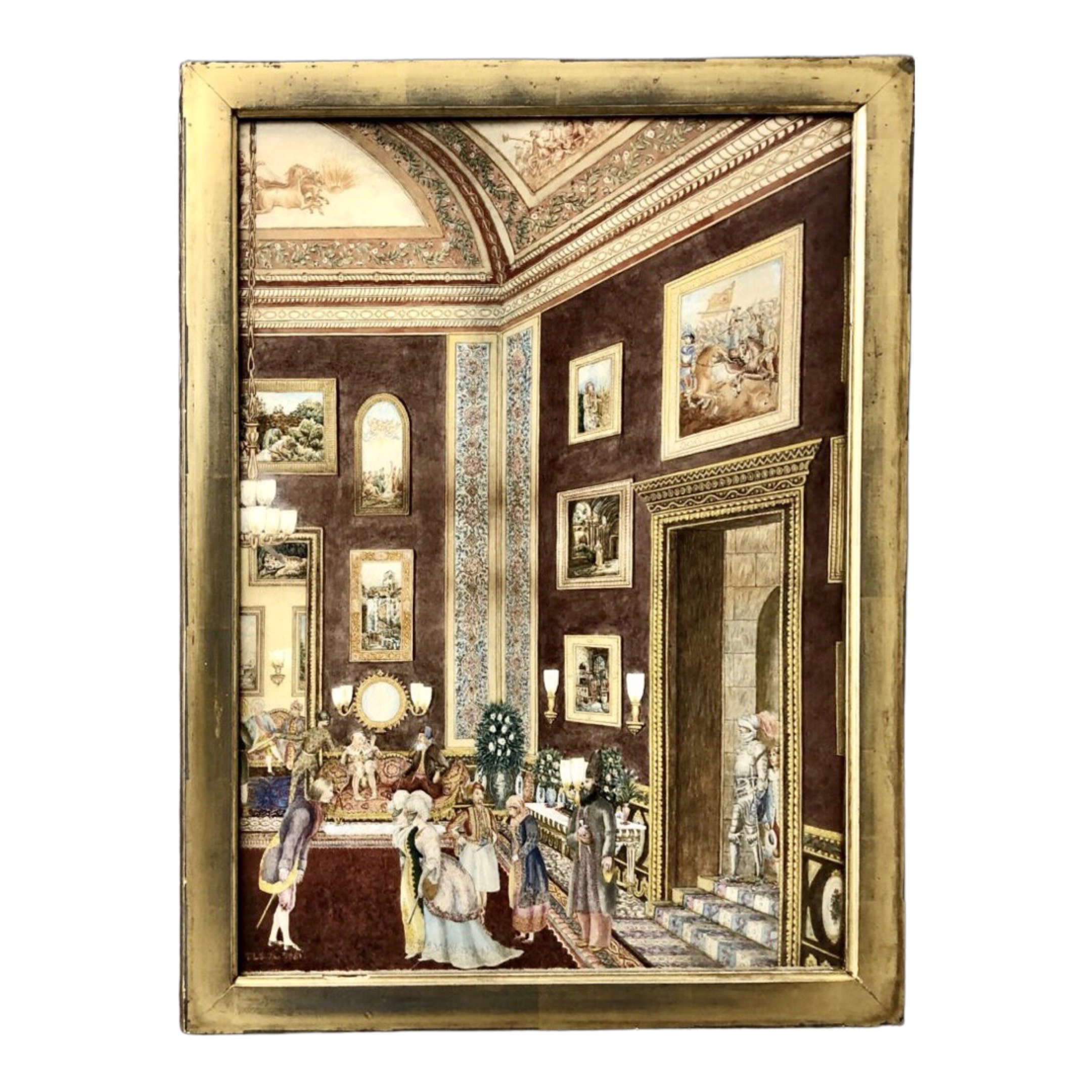 Watercolour of an Interior with a Costume Ball Watercolour of an Interior with a Costume Ball