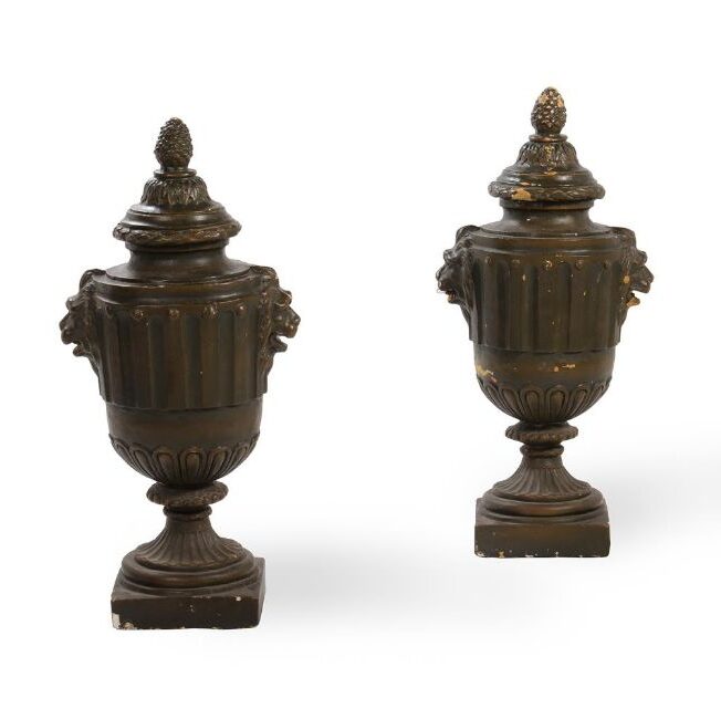 Pair of Large Bronzed Plaster Urns