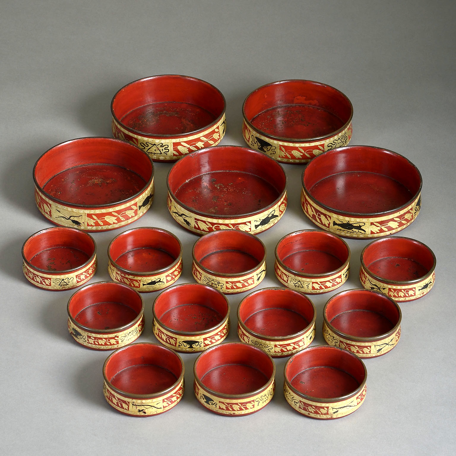 Set of Regency Red Lacquer Wine Coasters Set of Regency Red Lacquer Wine Coasters