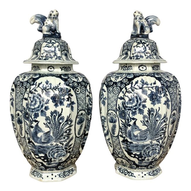 Pair of Delft Lidded Vases