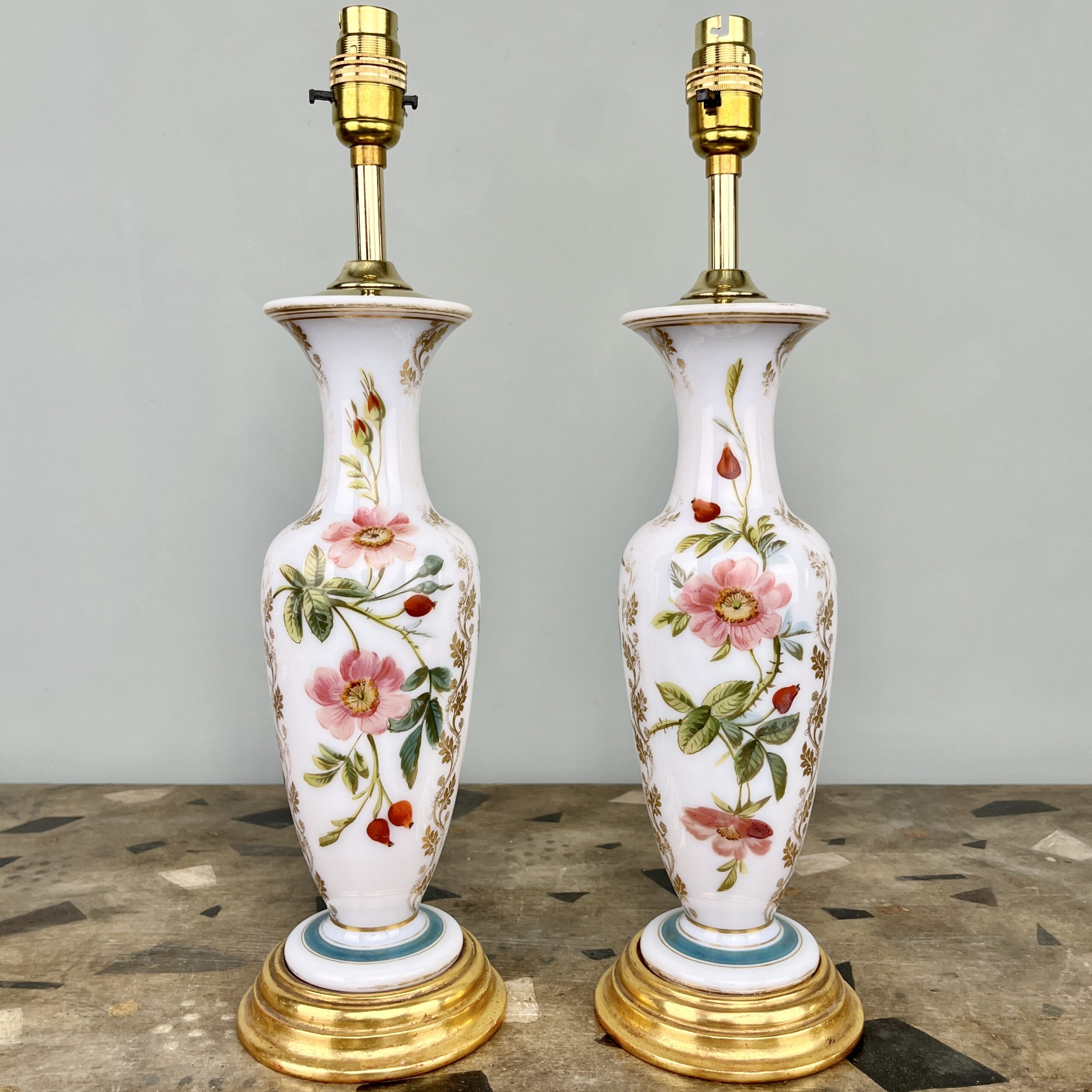 Pair of Painted Opaline Vase Lamps Pair of Painted Opaline Vase Lamps