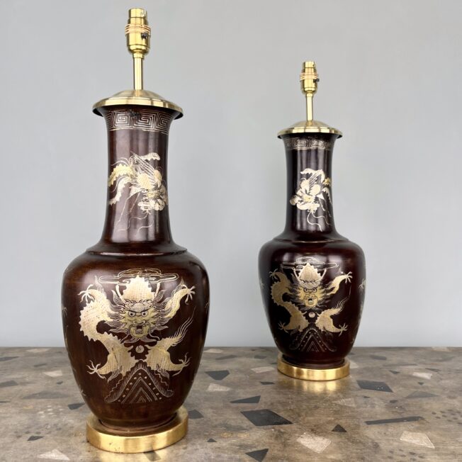 Pair of 19th Century Lacquer Vase Lamps