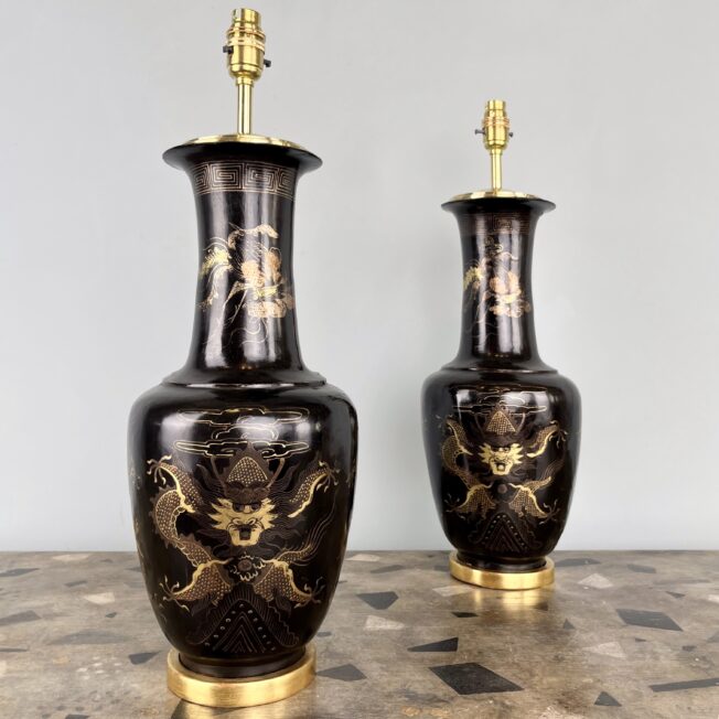 Pair of 19th Century Lacquer Vase Lamps