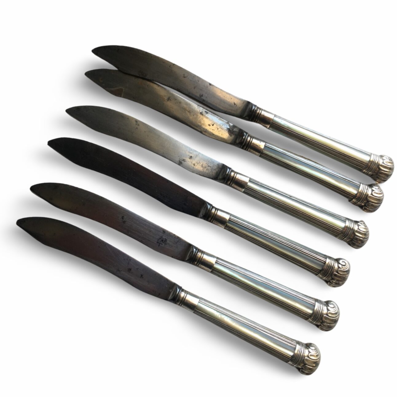 Set of Six Silver and Mother-of-Pearl Handled Fruit or Butter Knives