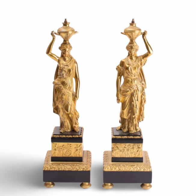 Pair of Gilt-Bronze Figural Lamps