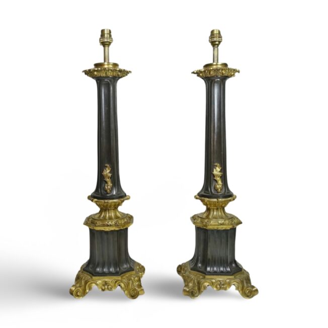 Pair of Louis-Philippe bronze and gilt-bronze lamp bases