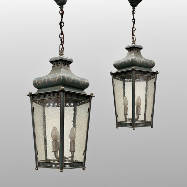 Pair of Painted Brass Hanging Lanterns