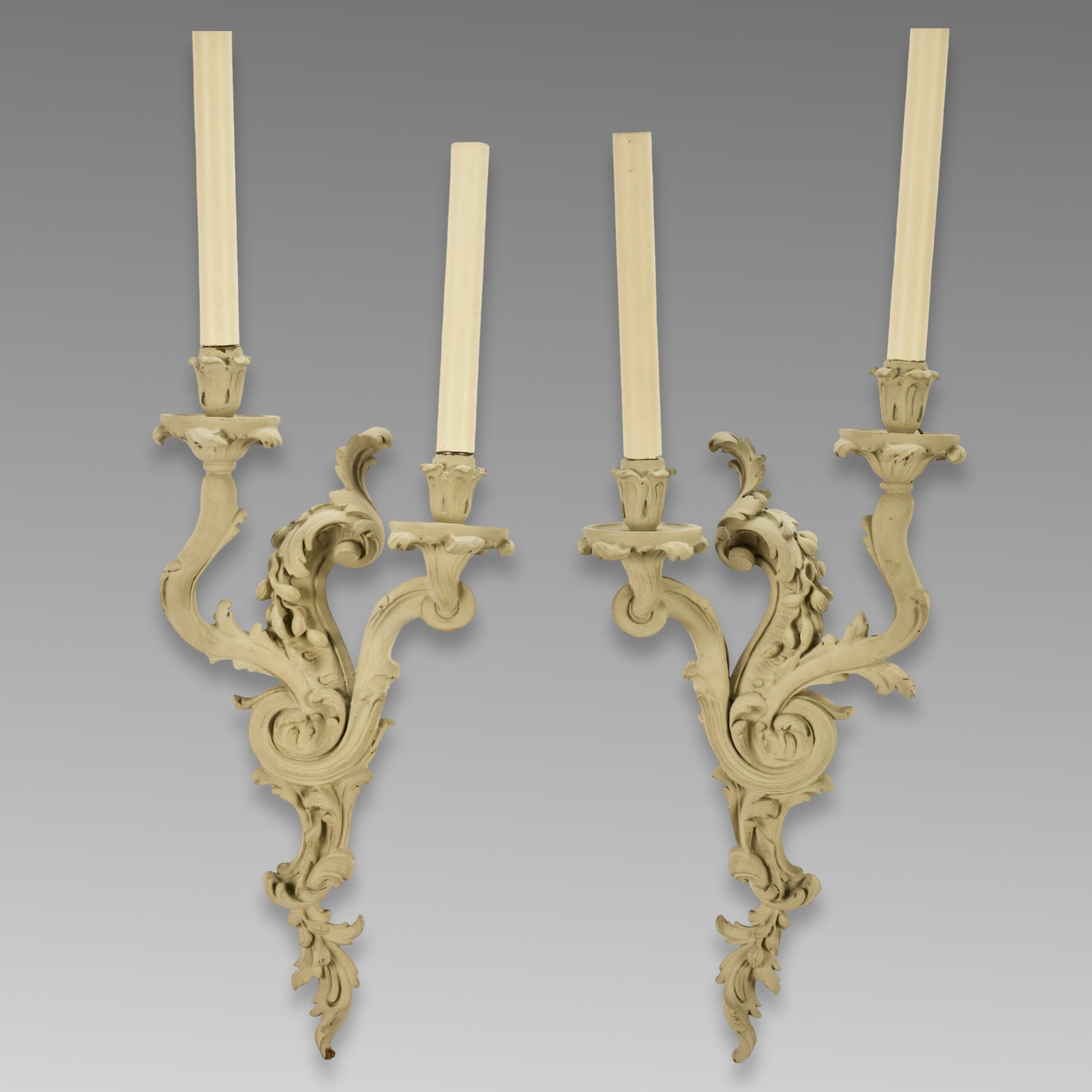 Pair of Carved and Painted Rococo Wall Lights Pair of Carved and Painted Rococo Wall Lights