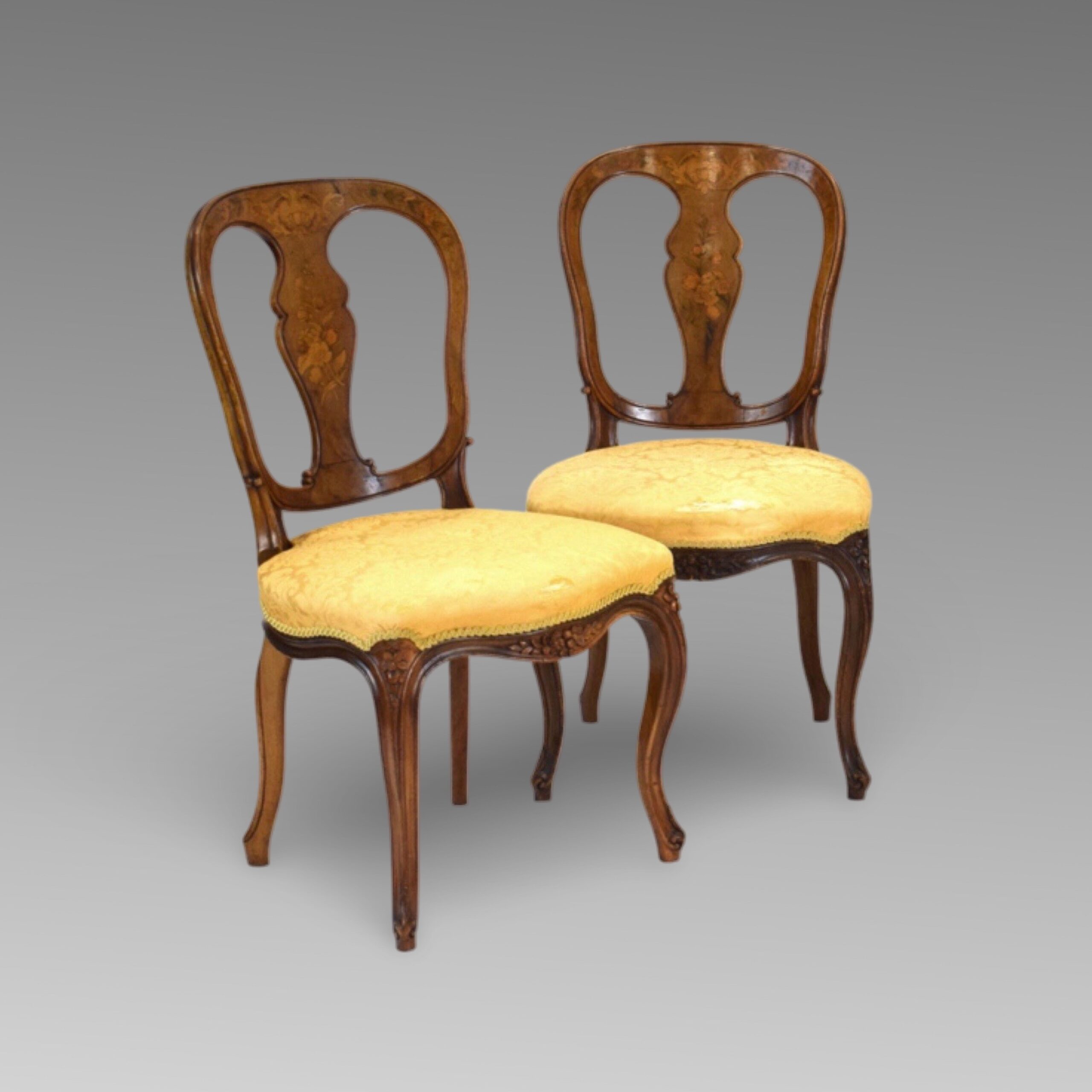 Pair of Walnut Marquetry Chairs in German mid 18th century Style Pair of Walnut Marquetry Chairs in German mid 18th century Style