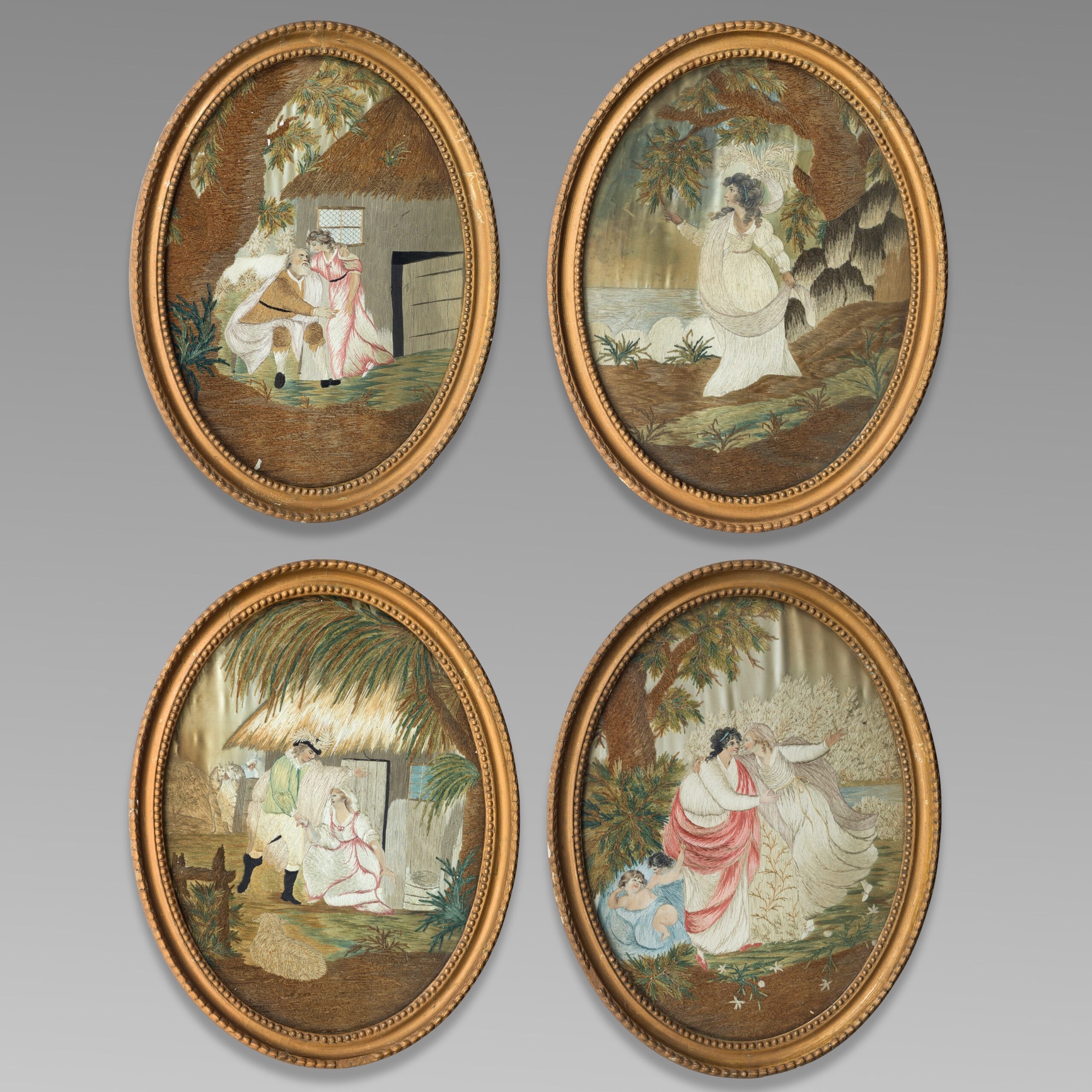 Set of Four George III Silkwork Pictures Set of Four George III Silkwork Pictures