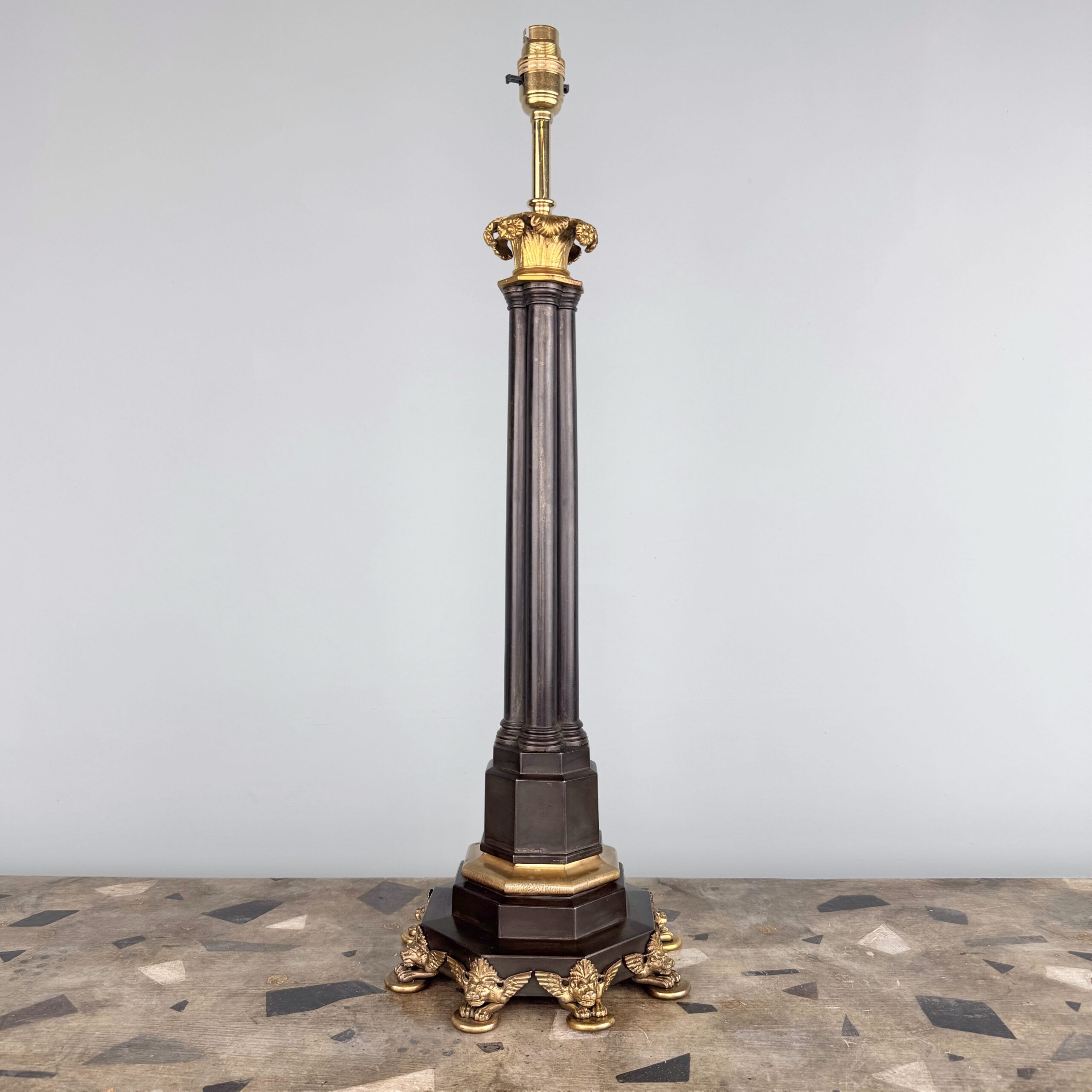 Bronze Cluster Column Lamp attributed to Thomas Messenger Bronze Cluster Column Lamp attributed to Thomas Messenger