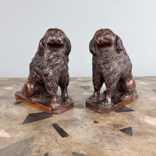 Pair of Antique Folk Art Carved Walnut Dogs