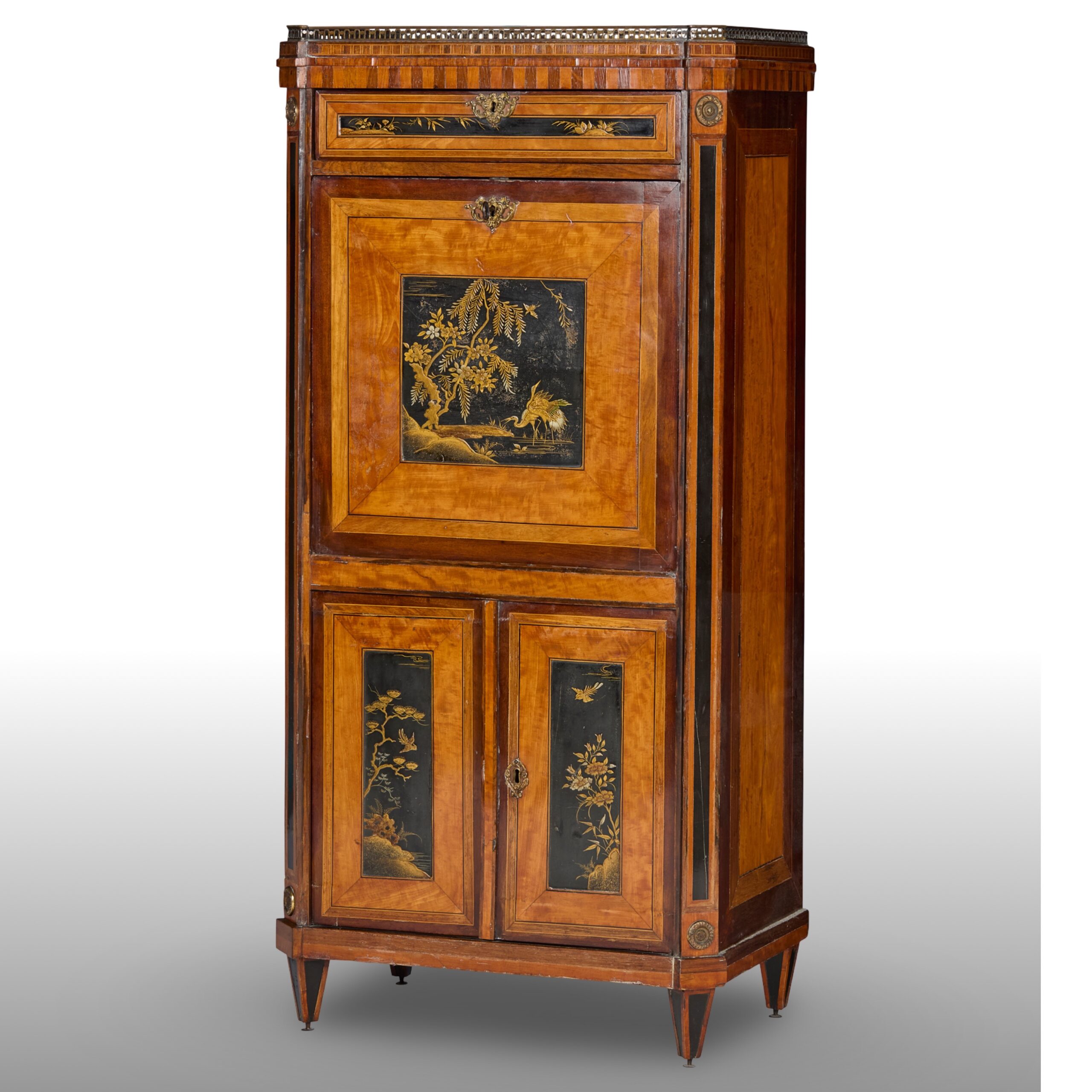 Dutch Louis XVI Lacquer-Mounted Satinwood Secretaire Dutch Louis XVI Lacquer-Mounted Satinwood Secretaire