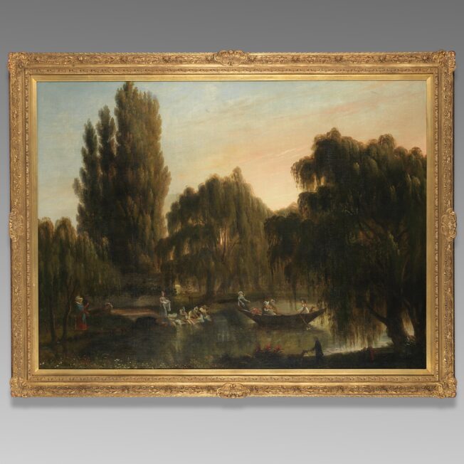 Regency Oil Painting of a Lakeside Scene