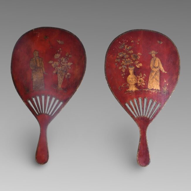 Pair of Regency Japanned Face-Screens or Hand Fans