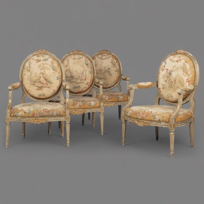 Set of Four Louis XVI Fauteuils by Jean-Francois-Marcoul Langon