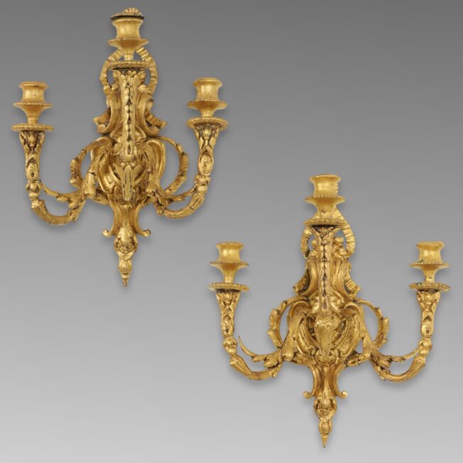 Pair of Carved Giltwood and Gesso Wall-Lights