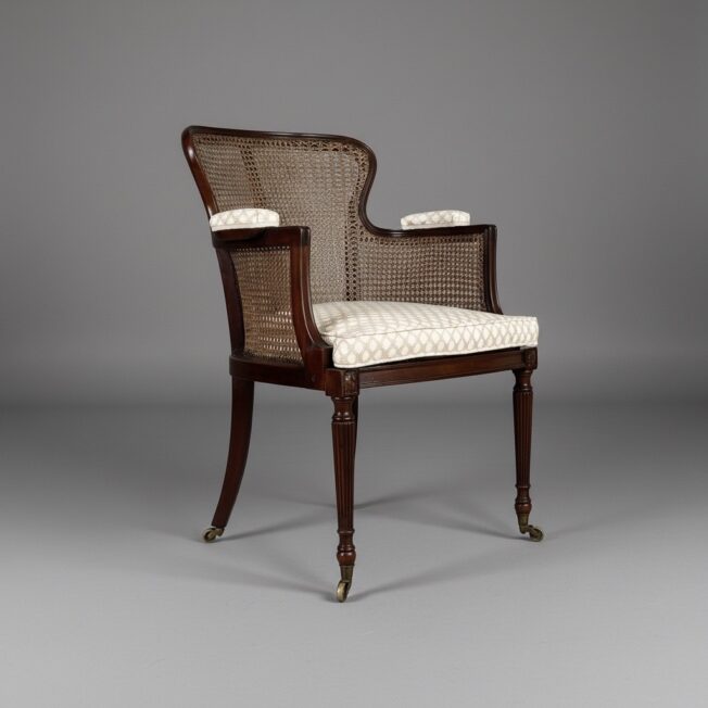 George III Mahogany Desk or Library Bergère Armchair