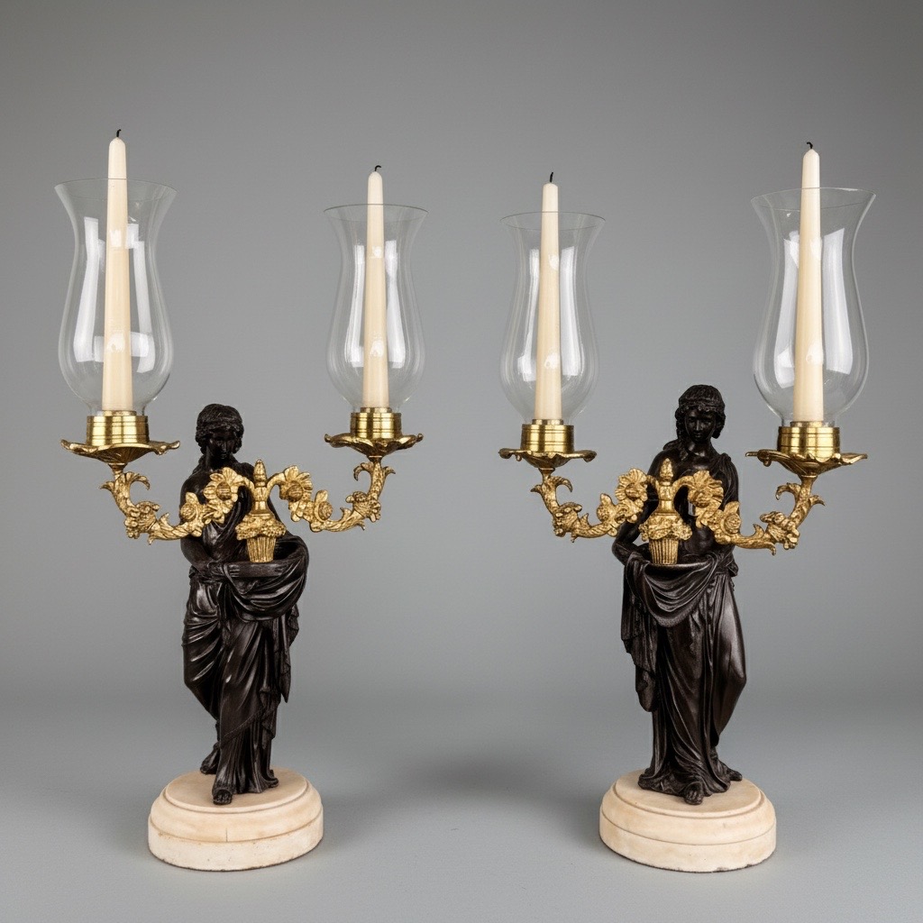 Pair George IV Bronze, Ormolu and Marble Candelabra Pair George IV Bronze, Ormolu and Marble Candelabra