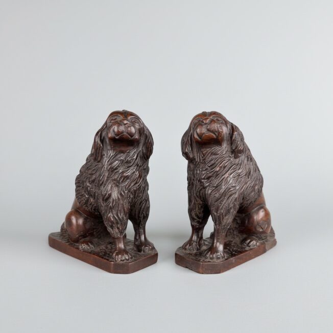 Pair of Antique Folk Art Carved Walnut Dogs