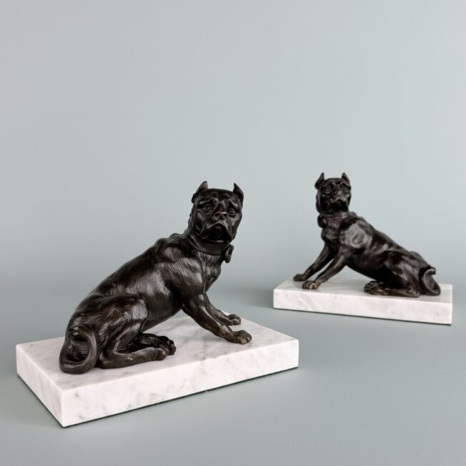 Pair of Antique 19th Century Bronze Mastiffs
