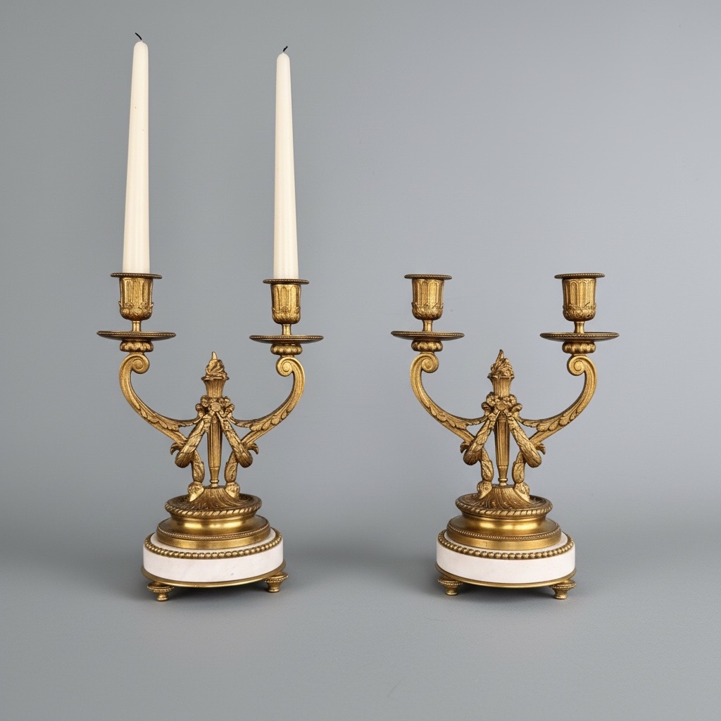 Pair of Louis XVI Style Gilt-Bronze and Marble Candelabra Pair of Louis XVI Style Gilt-Bronze and Marble Candelabra