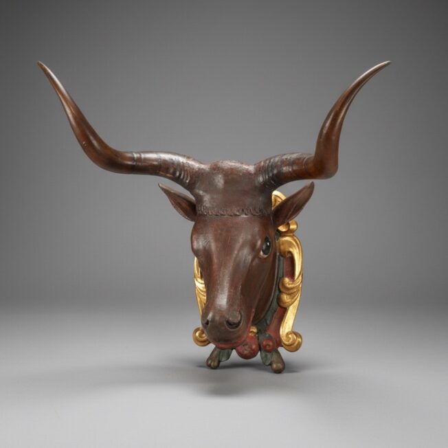 Antique Large Carved Wood Ox-Head