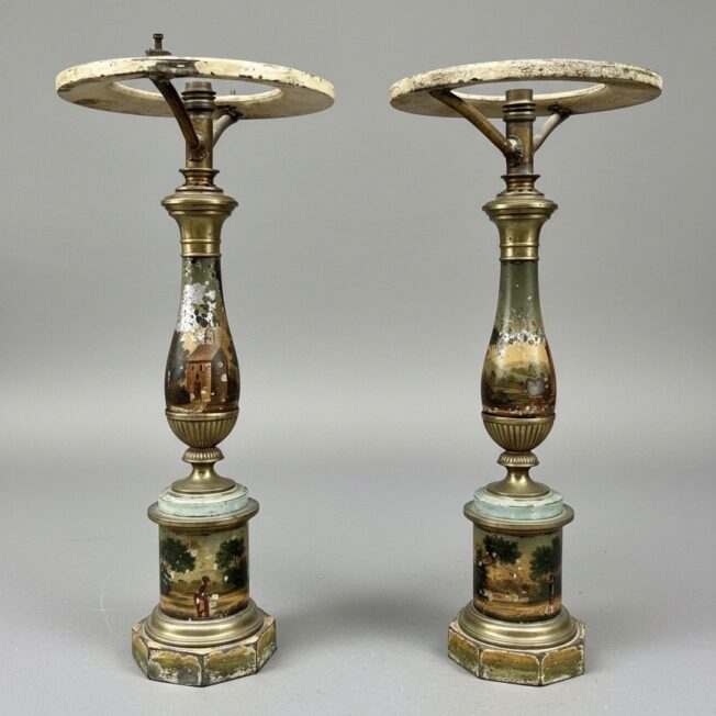 Pair of Antique Louis Philippe Tole Peinte Lamps