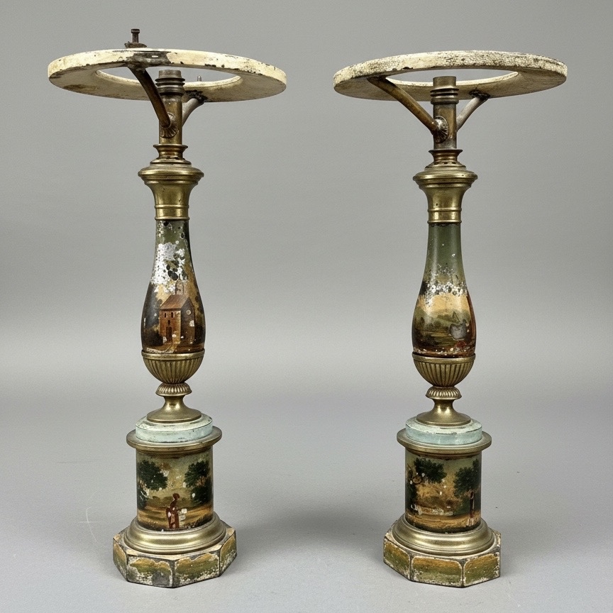 Pair of Antique Louis Philippe Tole Peinte Lamps Pair of Antique Louis Philippe Tole Peinte Lamps