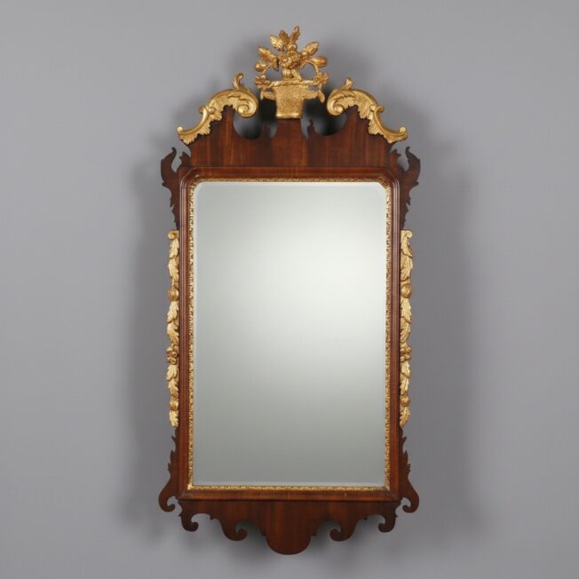George II Mahogany and Parcel Gilt Fretwork Mirror