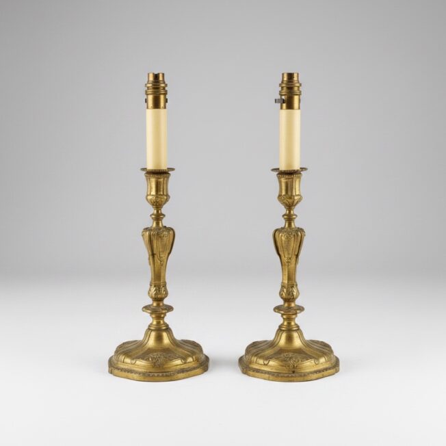 Pair of Louis XV Gilt-Bronze Candlestick Lamps