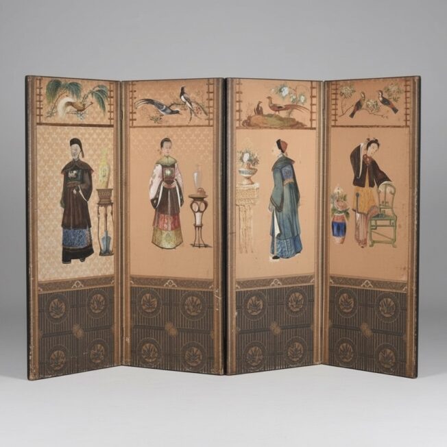 Antique Four-Fold Wallpaper Screen