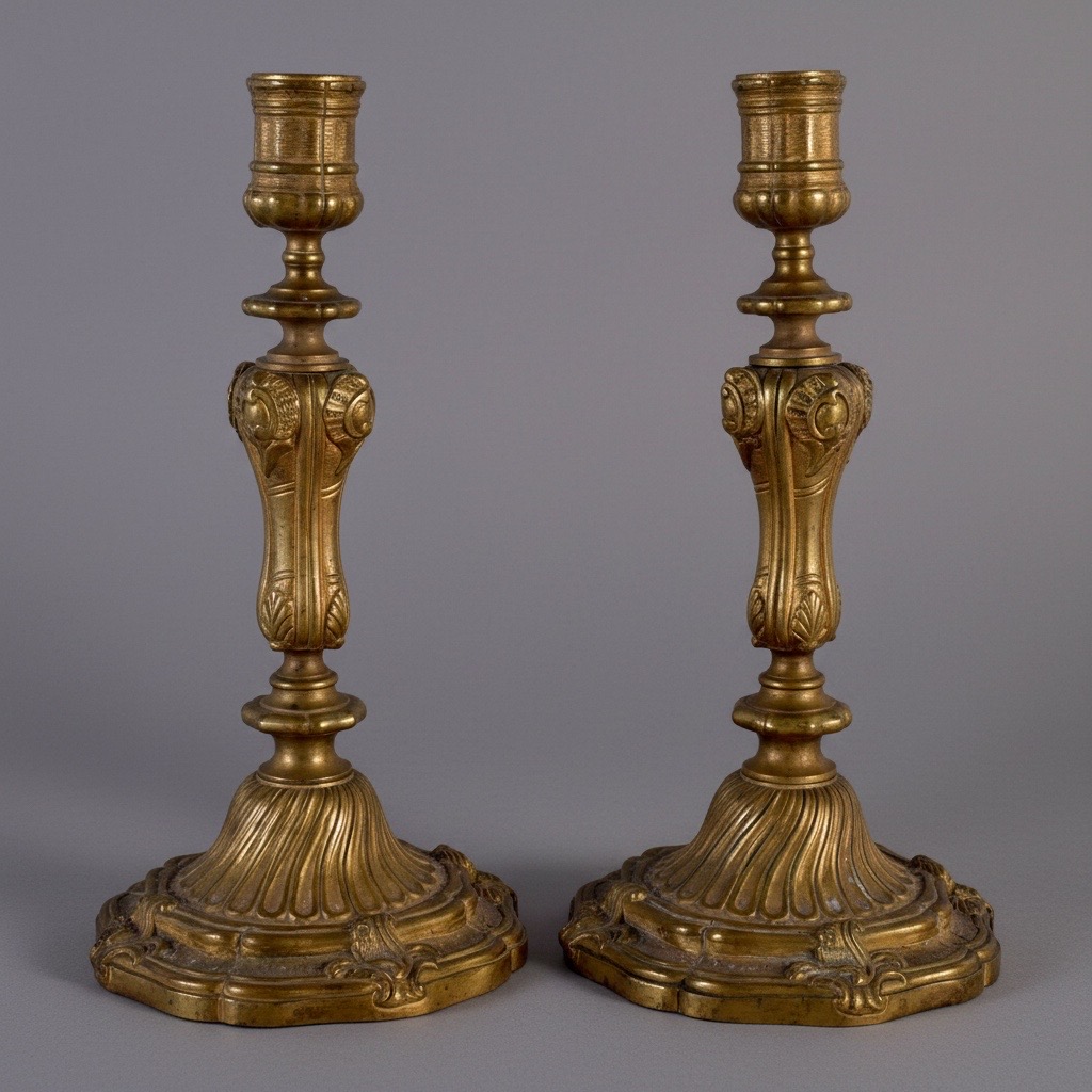 Pair of Louis XV Gilt-Bronze Candlesticks Pair of Louis XV Gilt-Bronze Candlesticks