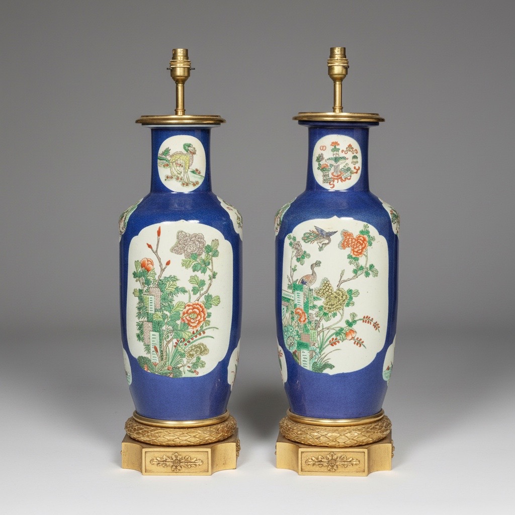 Pair of Powder Blue and Famille Vert Vase Lamps Pair of Powder Blue and Famille Vert Vase Lamps
