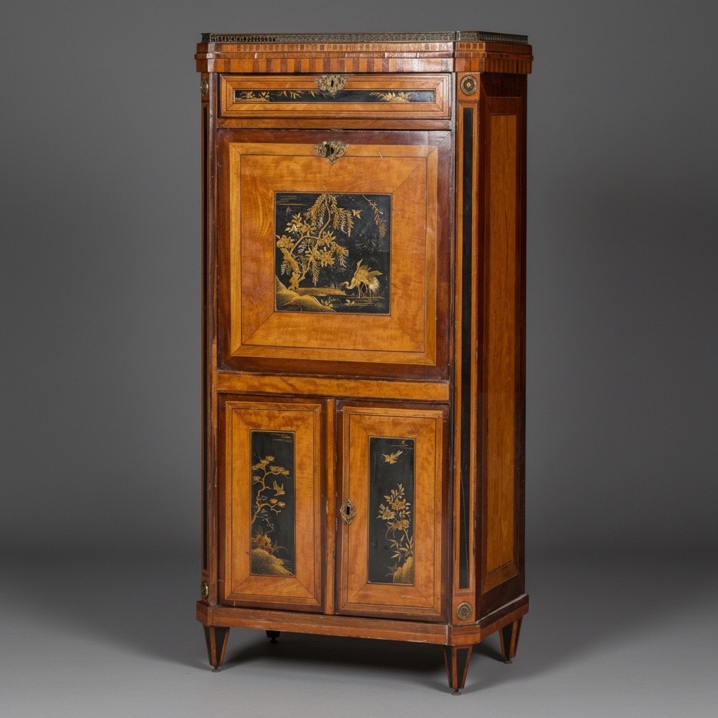 Dutch Louis XVI Lacquer-Mounted Satinwood Secretaire Dutch Louis XVI Lacquer-Mounted Satinwood Secretaire
