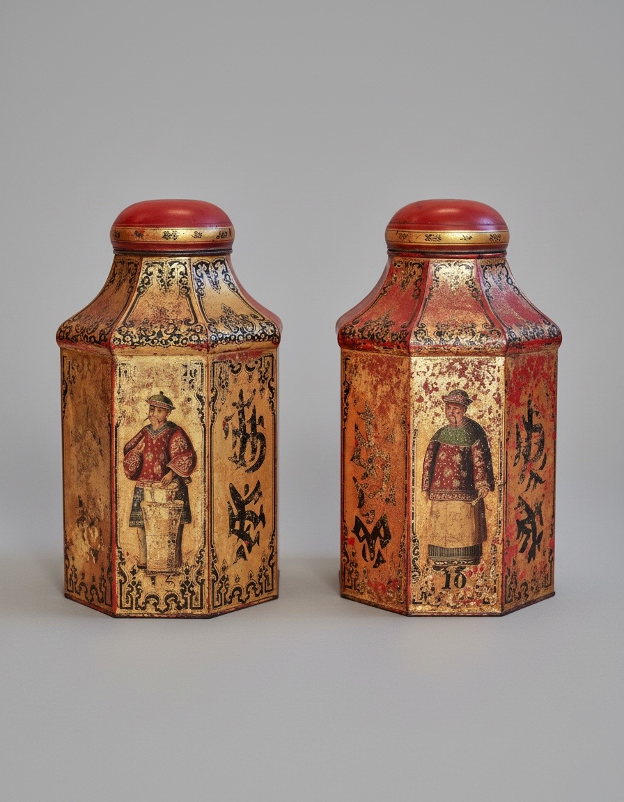 Pair of Regency Scarlet Tea Canisters Pair of Regency Scarlet Tea Canisters