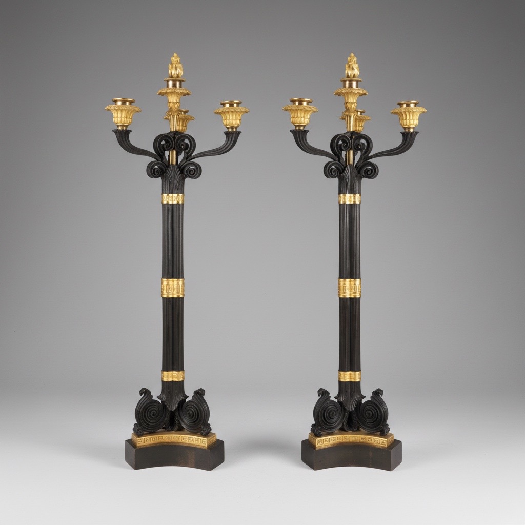 Pair of Large Louis Philippe Bronze and Ormolu Candelabra Pair of Large Louis Philippe Bronze and Ormolu Candelabra
