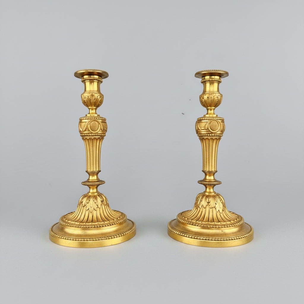 Pair of Louis XVI Gilt Bronze Candlesticks Pair of Louis XVI Gilt Bronze Candlesticks