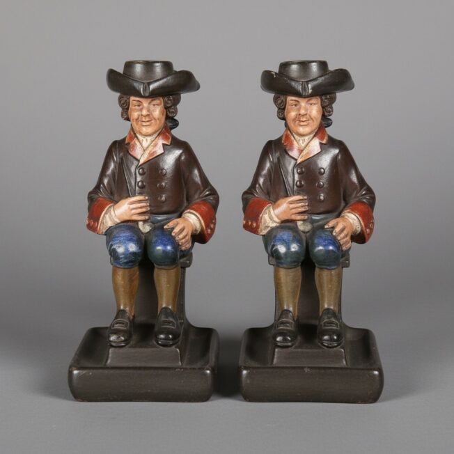 Pair of Antique Pottery Candlesticks