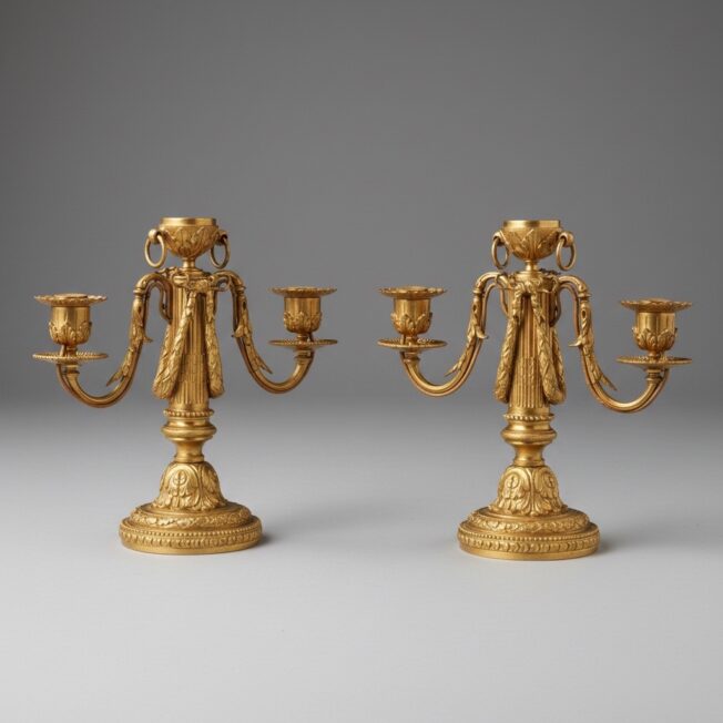 Pair of Baltic Louis XVI Gilt-Bronze Candelabra