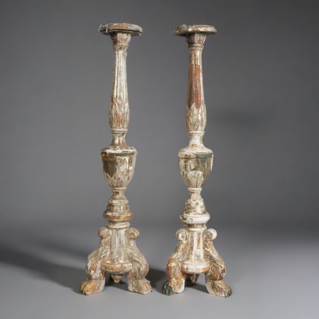 Pair of Antique Italian Painted Candlesticks