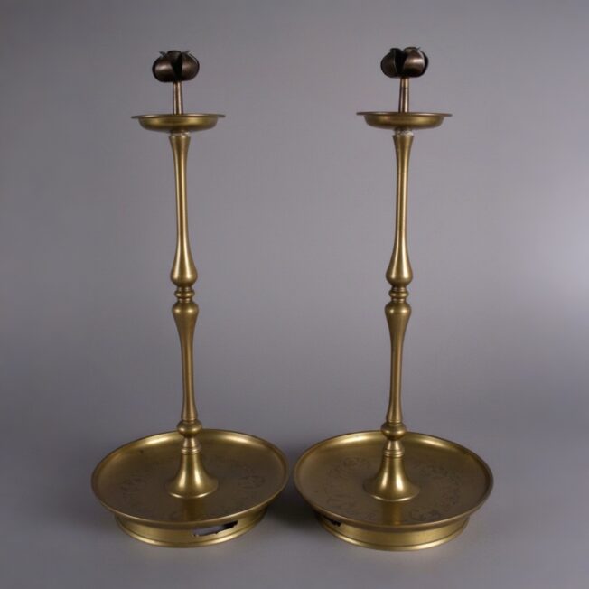 Pair of Antique Large Arts & Crafts Brass Candlesticks