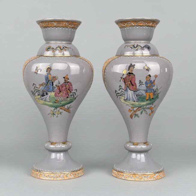 French Chinoiserie Opaline Glass Vases