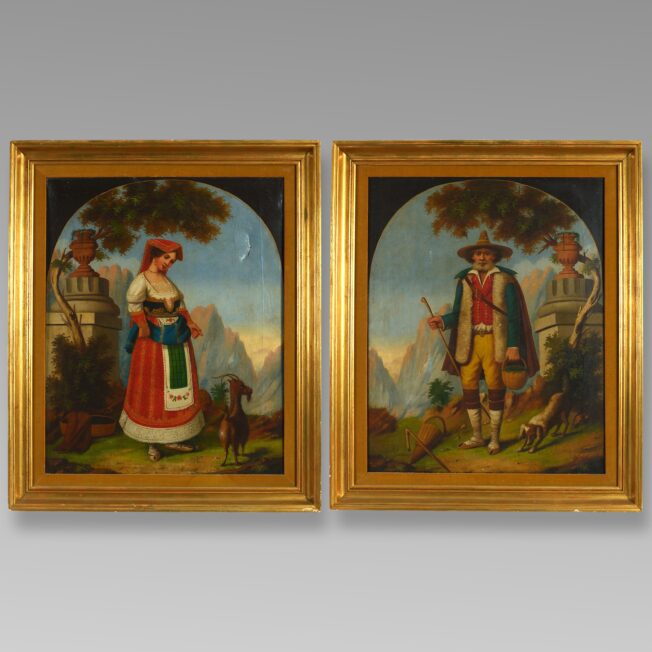 Pair of Antique Paintings of Italian Peasants