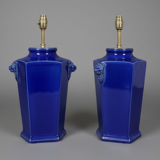 Pair of Cobalt Blue Masons Ironstone Vase Lamps