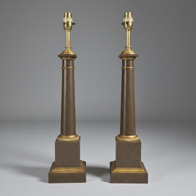 Pair of antique column lamps