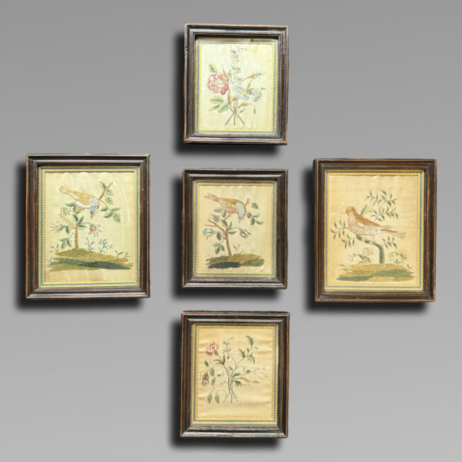 Set of Five George II Silkwork Pictures